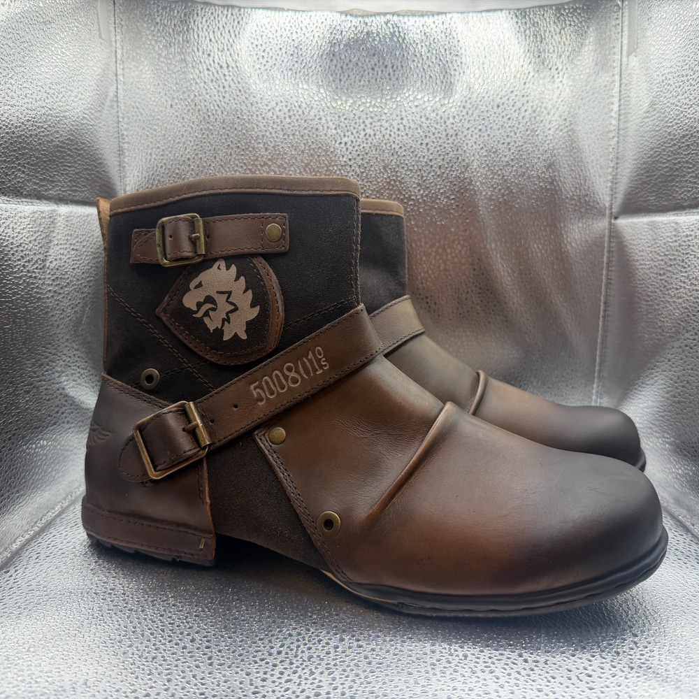 Size 11.5 Osstone Brown Mens Leather Round Toe Ankle Moto Chukka Boots‎ 5008-1